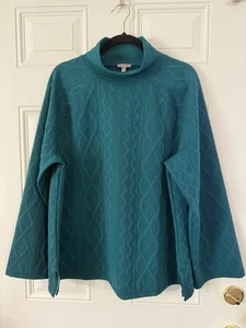 T by Talbots türkisgrün herbstlicher Zopfmuster Stehkragen Pullover Sweater Gr. XL - Bild 1 von 10