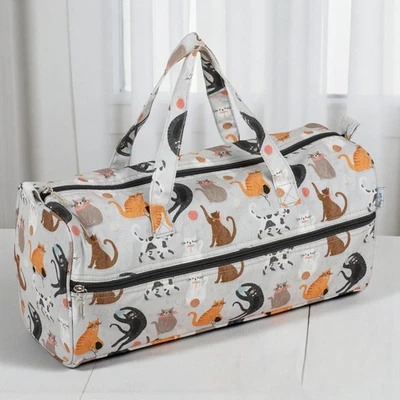 HOBBY GIFT LONG KNITTING BAG Cats Design with a Front Zip Pocket