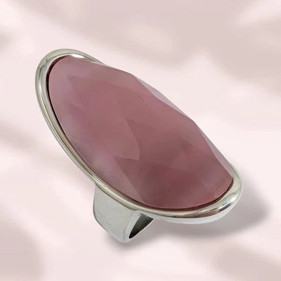 Anillo de acero inoxidable para mujer con auténtico cuarzo ojo de gato *Anillo exagerado Foto 1 de 4