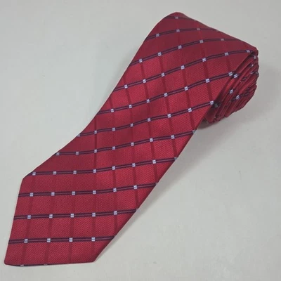 NAUTICA 男式丝绸领带红色海军 B lur 条纹方格设计师领带 58"x3.5" — 第 1/4 张图片