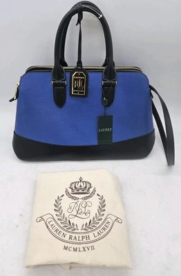 RALPH LAUREN Bolso de Mano de Cuero Saffiano Azul Cartera y Correa con Doble Cremallera Foto 1 de 4