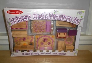 NEW! Melissa & Doug Princess Castle Furniture Set 12 Pieces Solid Wood Pink Bed - Picture 1 of 13