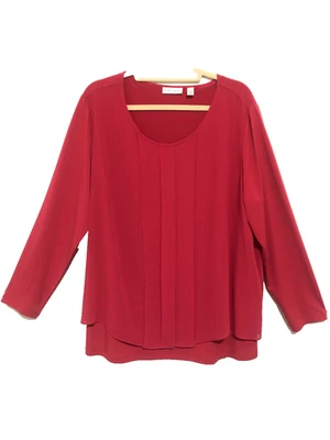 Blusa Susan Graver Top 1X Tejido Líquido con Chifón Plisado Superposición Rosa Baya Foto 1 de 4