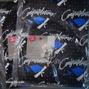 Graduation Cap Gift Black Wrapping Paper 8.33 Sq Feet per Sheet (2 Sheets) - Picture 1 of 1