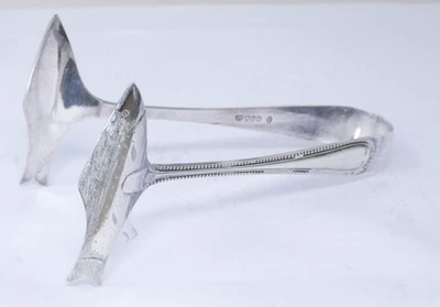 Pinças de sardinha Fish Design folheadas a prata cabo de contas terminais gravados - Imagem 1 de 4