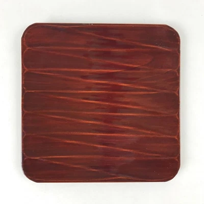 Japanese Lacquered Wooden Meimeizara Square Plate Vtg Carved Pattern Brown L37 - Image 1 of 4
