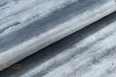 Silky Soft Viscose Area Rug Hand Tufted Plain Blue Modern Home Decor Carpet Mat - Image 1 of 4