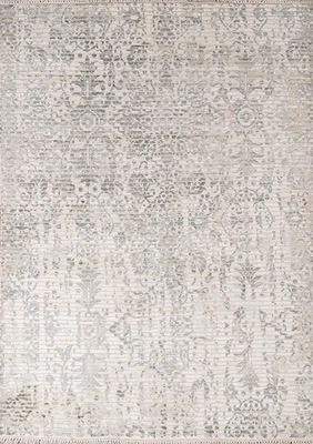 Modern Style Abstract Oriental Rug 4x6 Hand-knotted Wool Carpet in Ivory - Image 1 of 4