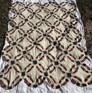 Vintage Unfinished Quilt Top 73 X 58 Neutrals Corduroy Circle Pattern Twin/throw - Picture 1 of 10