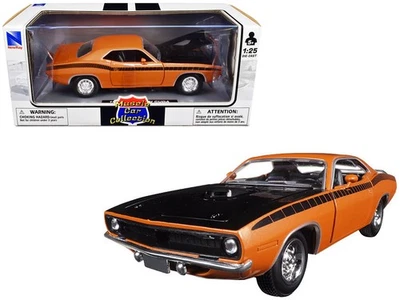 1970 Plymouth Cuda Diecast Model Car 1/25 Orange Black Hood Stripes New Ray - Image 1 of 2