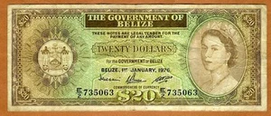 Belize, 20 Dollars, 1976, QEII, P-37 (37c), VG Rare - Picture 1 of 1