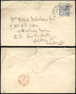 AUSTRALIA VICTORIA 1889 to GB...6d SOLO FRANKING - Picture 1 of 1