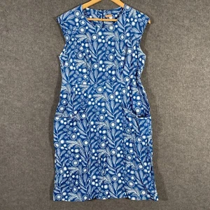 Karma East Dress Womens Large Blue White A Line Smocked Pockets Boho Ladies Z198 - Picture 1 of 13
