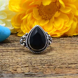 De San Valentín Regalo Ónice Negro Piedra Preciosa 925 Plata Ley Mano Anillo All - Imagen 1 de 3