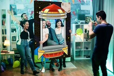 Futuristic Rocket Ship Photo Prop, Futuristic Theme, Photo Booth Selfie Frame - Image 1 of 4