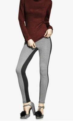 NUEVO CON ETIQUETAS HUE Mujer Junior Metálico Brillo Cuadros Leggings Negro Blanco XL Foto 1 de 3