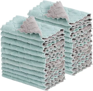 20ct Kitchen Dish Cloths - Super Absorbent Coral Fleece Towels, Premium Nonstick - Picture 1 of 6