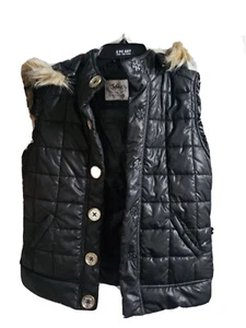 Justice Vest Girls Size 14 Hooded Puffer Hooded Vest Black #GDOT - Picture 1 of 3