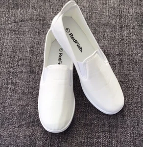 Womens New Sz 7 Casual Pumps RedFish Fabric White Slip On Washable Breathable - Picture 1 of 7