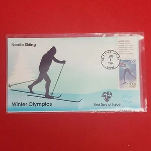 First Day of Issue Winter Olympics Nordic Skiing Stamp Cache Envelope Enclosure - Picture 1 of 7