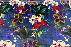 P Kaufmann Natural Delicacy Midnight Blue Printed Velvet Fabric by the yard - Picture 1 of 5