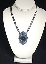 SIGNED Akkad Designer Necklace Jewels Blue White Crystals Spider Web Pendant NWT