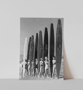 Women Surfers, Black and White Art, Vintage Wall Art, Beach Wall Art