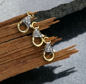 14k Solid Gold Pave Diamond Clasp 15x10mm Designer Lobster Lock Handmade Finding - Picture 1 of 12