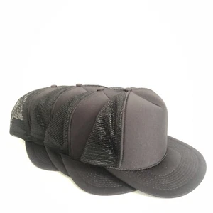 4 Black Trucker Hat Vtg Deadstock Mesh Snapback Baseball Cap Cotton Flat Brim - Picture 1 of 7
