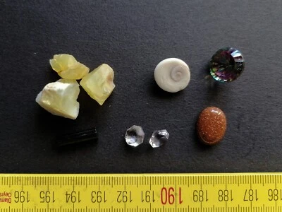 Edelstein Mineralien Set Gelber Opal | Mystik Topaz | Turmalin | Rosenquarz etc. - Bild 1 von 4