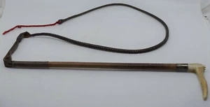 Braided Leather Horse Training Whip Elk Antler horn sterling Abercrombie & Fitch - Picture 1 of 12