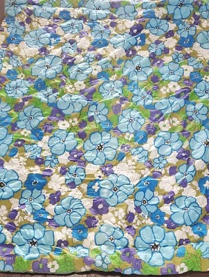 Vintage Flower Power Comforter - Blue - Purple - Olive Green -  58" x 72" - Image 1 of 4