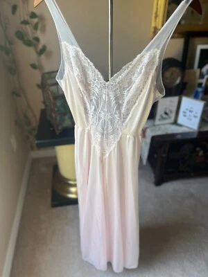 Camisón midi vintage Olga 91140 rosa satinado nailon encaje barrido  Foto 1 de 4