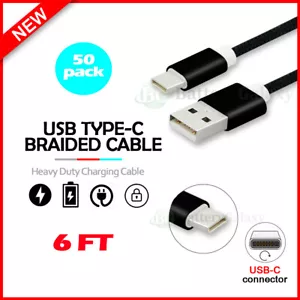 50 USB Type-C 6' Braided Charger Cord for Samsung Galaxy AO1/A11/A21/F41/A71 - Picture 1 of 6