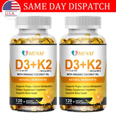 (2 Botellas) Vitamina K2 (MK7) D3 5000 UI Suplemento, Cápsulas BioPerine, Inmune Foto 1 de 4