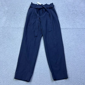NEW Loft Tie Waist Slim Pants Womens S Navy Melange High Waist Paper Bag Pleated - Picture 1 of 15