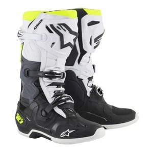 Stivali Alpinestars Tech 10 Nero Bianco Giallo Fluo Motocross Enduro Mx Boots - Imagen 1 de 3