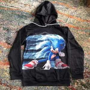 Felpa nera con cappuccio Sonic the Hedgehog stampa grafica cartone animato anime gioventù L grande nuova senza etichette - Foto 1 di 11