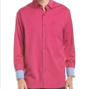 Camisa Tommy Bahama Hombre LT Sarga Botones Seda Fushsia Roja Abatible Puño Elástico - Imagen 1 de 6