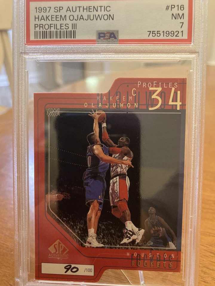 1997-98 SP Authentic Profiles 3 Die Cut Hakeem Olajuwon 90/100 RARE HOF POP 1  - Image 1 of 2