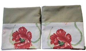 2 Pillowcases Green W/ White Cuff W/ Rose Pattern 19.5 X 29 Stan/ Queen - Picture 1 of 6