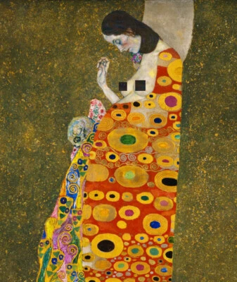 Reproducción de arte de pared de lienzo pintado a mano pintura al óleo Hope II de Gustav Klimt Foto 1 de 4