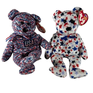 Lote de 2 osos TY Beanie Baby rojo blanco azul y EE. UU. - Imagen 1 de 9