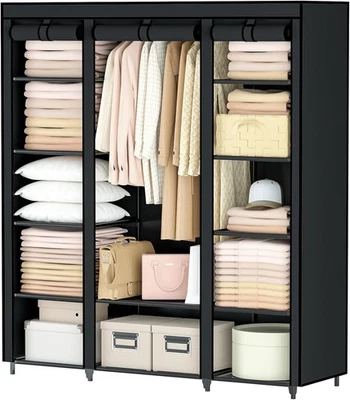 Portable 12-Compartment Closet Wardrobe for Bedroom - Black, 59"x69 - Image 1 of 4