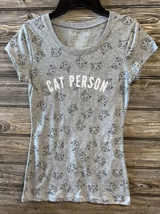 Wound up Mujer XS 1 Gris Manga Corta Ajustada Camiseta Gato Persona - Imagen 1 de 4