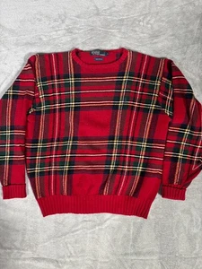Polo By Ralph Lauren 100% Cotton Sweater Red Green Yellow Blue Plaid Size Large - Bild 1 von 6