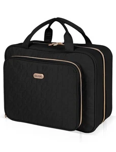 Black Toiletry Bag Travel with Hanging Hook, Water-resistant Cosmetic Makeup ... - Picture 1 of 7