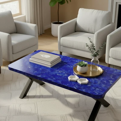 Luxury Lapis Lazuli Stone Dining Table Top – Royal Blue Gemstone Center Table - Image 1 of 4