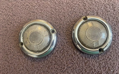 1951 Ford car parking light lenses and bezels 1A-13210-A trim molding FoMo OEM - Image 1 of 4