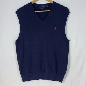 Polo Ralph Lauren Sweater Vest XL Navy Blue Cotton Office Preppy Golf Tenis - Picture 1 of 5